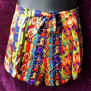 Nicole Miller vintage cactus/boots shorts, silk lounge/party L